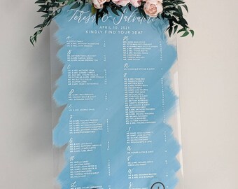 Acrylic Seating Chart | Hand Lettered Acrylic Sign | Wedding Seating Plan Sign | Kindly Find Your Seat