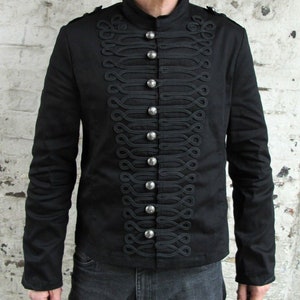 Men's Gothic Military Parade Jacket Tunic Rock Black Steampunk Army Coat image 2