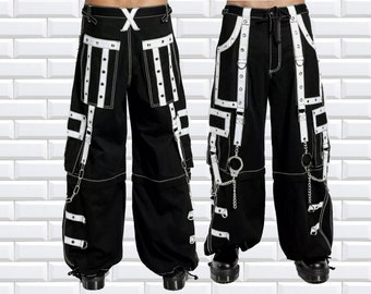 Men's  Black/ White   Gothic Bondage Pant Zip Off Into Shorts Punk Rock Dead Threads Baggy Pant