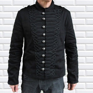 Men's Gothic Military Parade Jacket Tunic Rock Black Steampunk Army Coat image 1