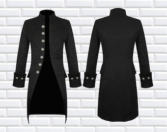 Men's Handmade Jacket Black Brocade Goth Steampunk Victorian Frock Coat