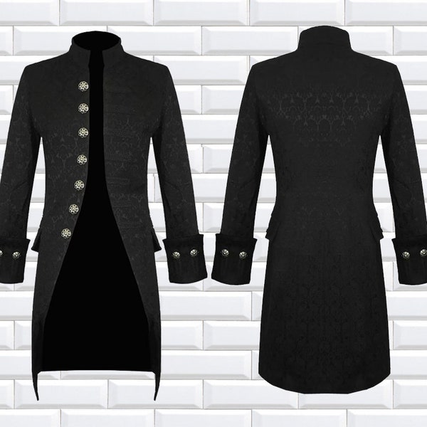 Men's Handmade Jacket Black Brocade Goth Steampunk Victorian Frock Coat