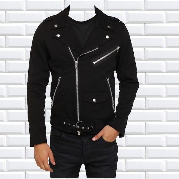 Men handmade Cotton Motorcycle Gothic Military Jacket Goth Band RIP Moto Biker Punk Coat Jacket