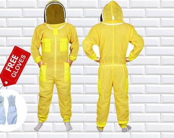 3 Layer Yellow Handmade Ultra ventilated bee beekeeper beekeeping suit Astronaut Veil