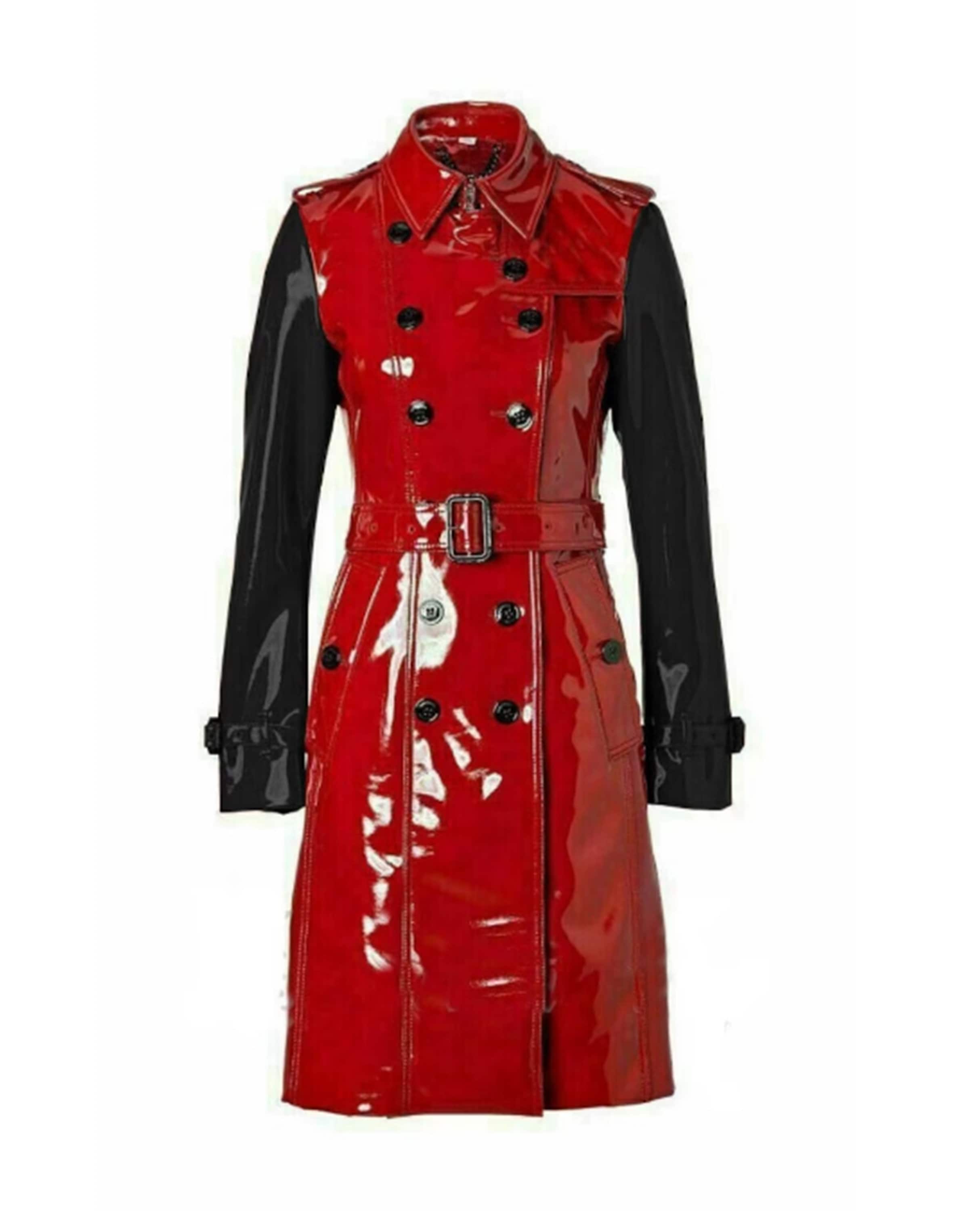 PVC Vinyl Trench Coat Women Red belted Waist - Etsy