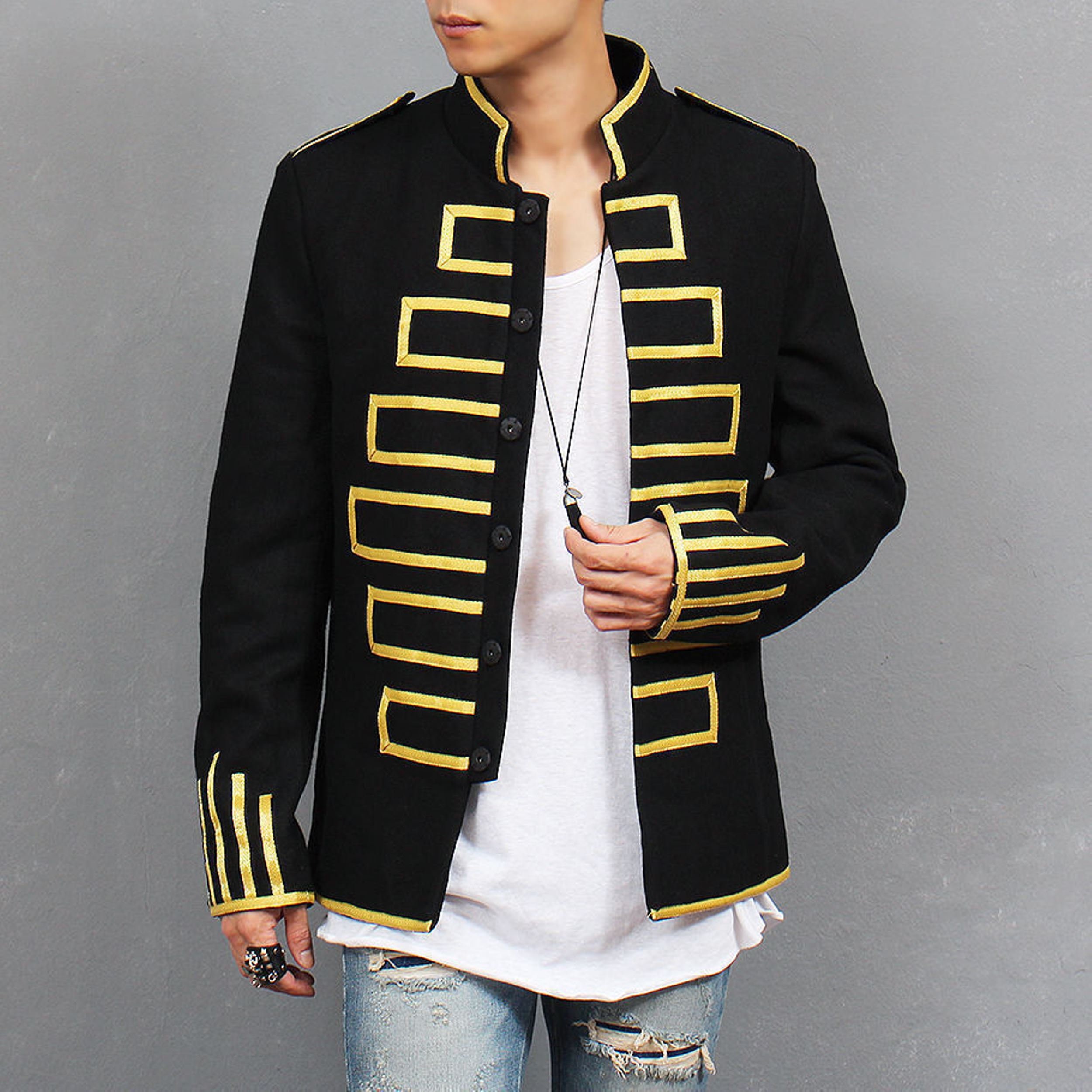 Men Handmade Gold Reban Black Military Napoleon Hook Jacket - Etsy
