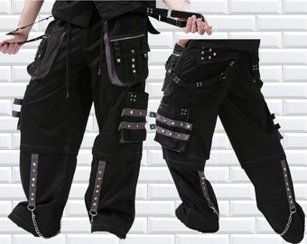 Men Dead Threads Black Trousers Gothic Cotton Studs Metal Punk Emo Trousers