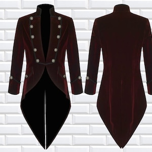 Fashion Mens Tailcoat Red Velvet Goth Steampunk Aristocrat Regency ...