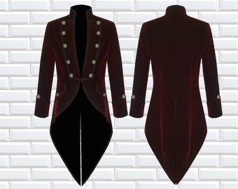 Fashion Mens Tailcoat Red Velvet Goth Steampunk Aristocrat Regency Jacket