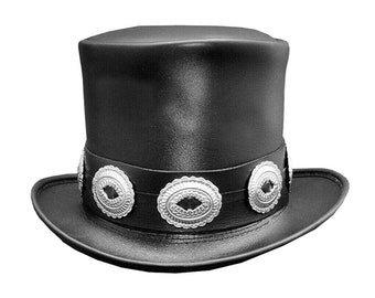 Leather Top Hat Conchos Style Leather Hat 100% Cowhide Leather Topper Top Hat Eldorado Top Hat Steampunk Top Hat American Hat New with Tags