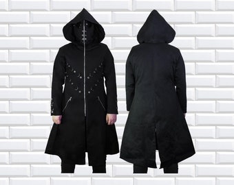 Mens HANDMADE Black Gothic Long Cotton Coat,Mens gothic steampunk long coat