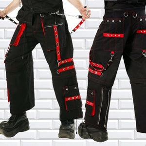 Men handmade  Bondage Trouser Punk Rock Transformer Black Red Gothic Men's Trousers