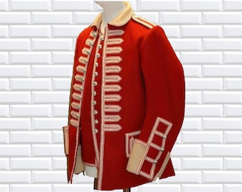 Wool Men Handmade Gold Embroidery Wool Red Military Napoleon Hook Jacket