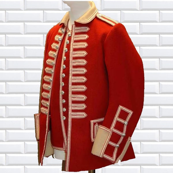 Wool Men Handmade Gold Embroidery Wool Red Military Napoleon Hook Jacket