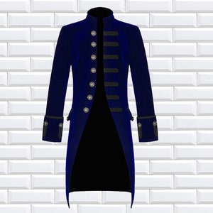 Fashion Mens Tailcoat Blue Velvet Goth Steampunk Aristocrat Regency Jacket image 2