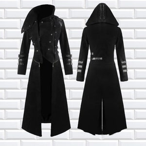Mens Handmade Velvet Scorpion Coat Long coat,Black Gothic Steampunk Hooded Trench coat