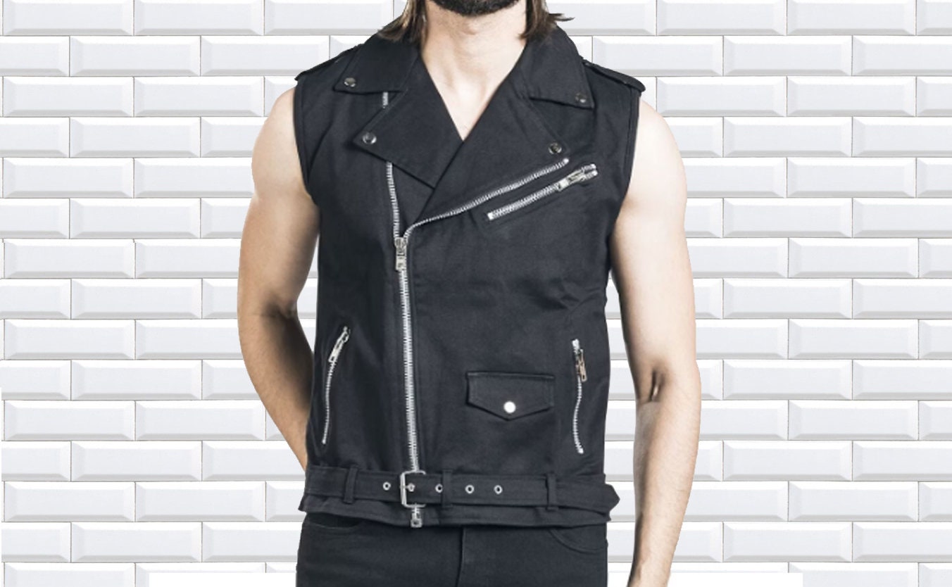 Black cotton biker jacket deals