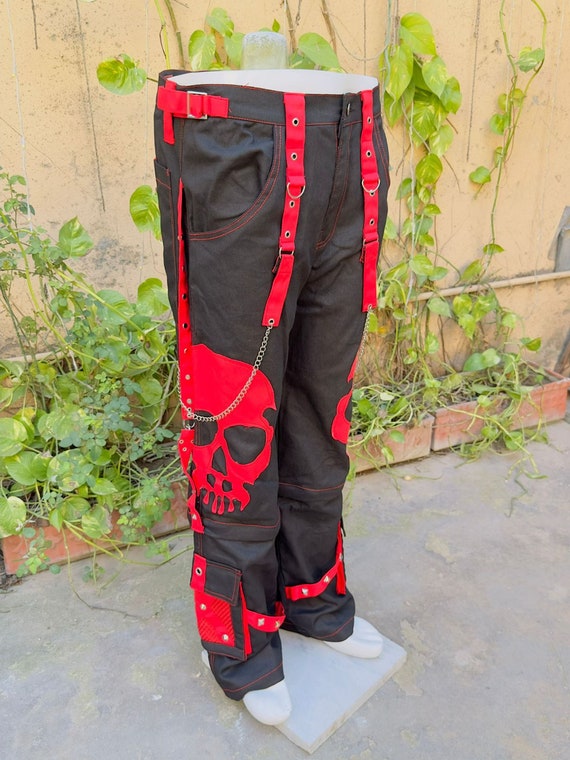 Pantalon gothique homme rouge crane pantalon pantalon punk fonce pantalon gothique homme Etsy France