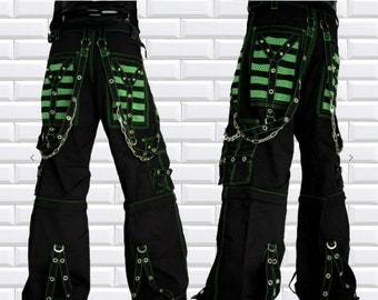 HAND MADE Electro Bondage Rave Men Gothic Cyber Chain Goth Jeans Punk Rock Pant Trouser
