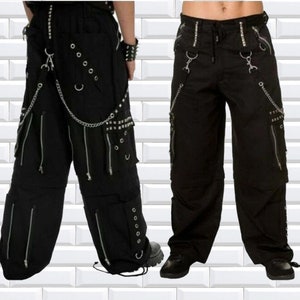 Prime Quality Handmade Gothic Men Black Chrome Trousers Punk Rock Studs Metal /Chain Trouser