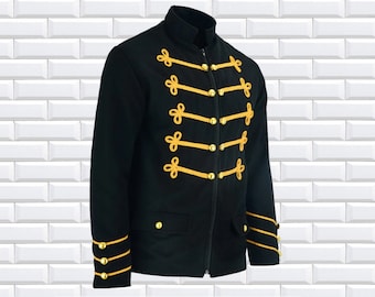 Wool Men Handmade Gold Embroidery Wool Black Military Napoleon Hook Jacket