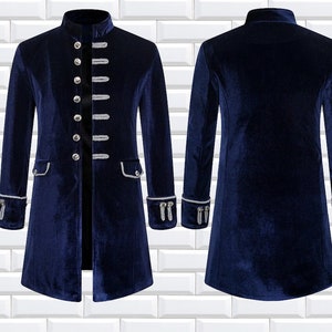 Fashion Mens Tailcoat Blue Velvet Goth Steampunk Aristocrat Regency Jacket