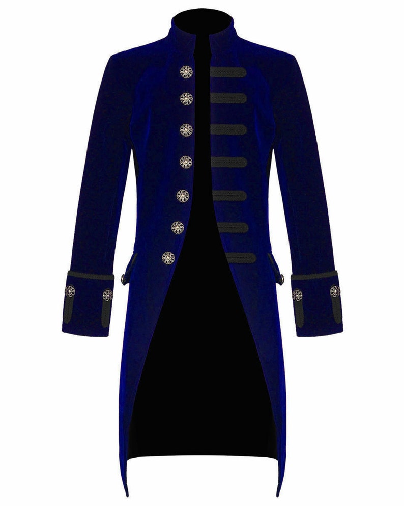 Fashion Mens Tailcoat Blue Velvet Goth Steampunk Aristocrat Regency Jacket image 3