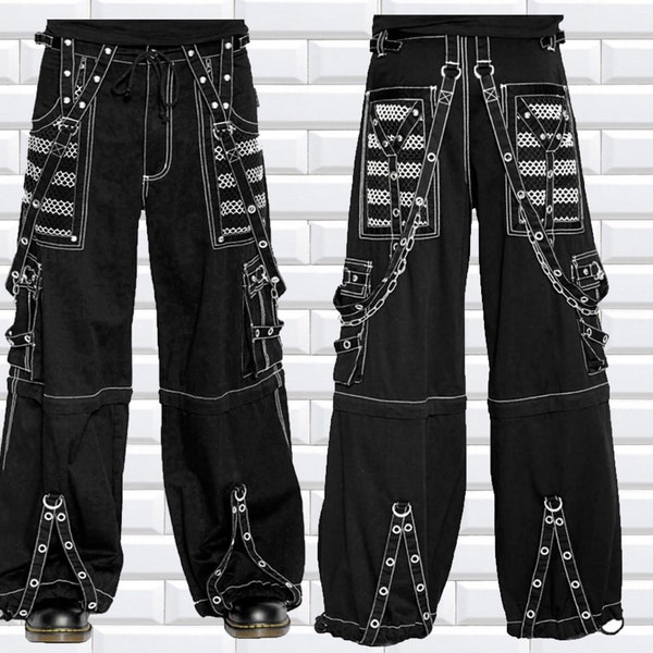 BLACK & WHITE handgemacht Electro Bondage Rave Männer Gothic Cyber Kette Goth Jeans Punk Rock Hose Hose BAGGY pant