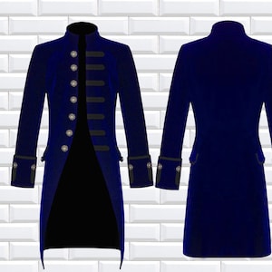 Fashion Mens Tailcoat Blue Velvet Goth Steampunk Aristocrat Regency Jacket