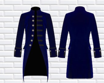 Fashion Mens Tailcoat Blue Velvet Goth Steampunk Aristocrat Regency Jacket