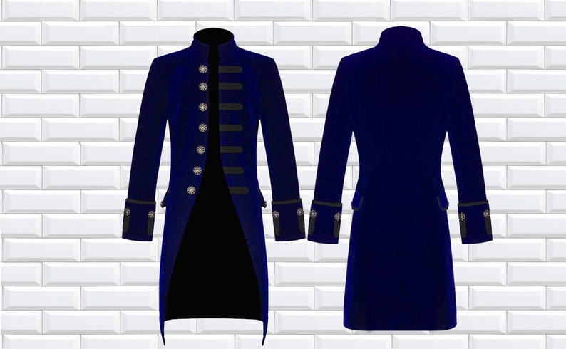 Fashion Mens Tailcoat Blue Velvet Goth Steampunk Aristocrat Regency Jacket image 1