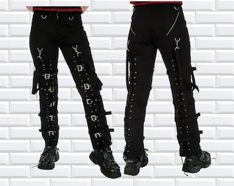 Dead handmade Threads Goth Black Buckles Zips Straps Trousers Goth Punk Cyber Pants