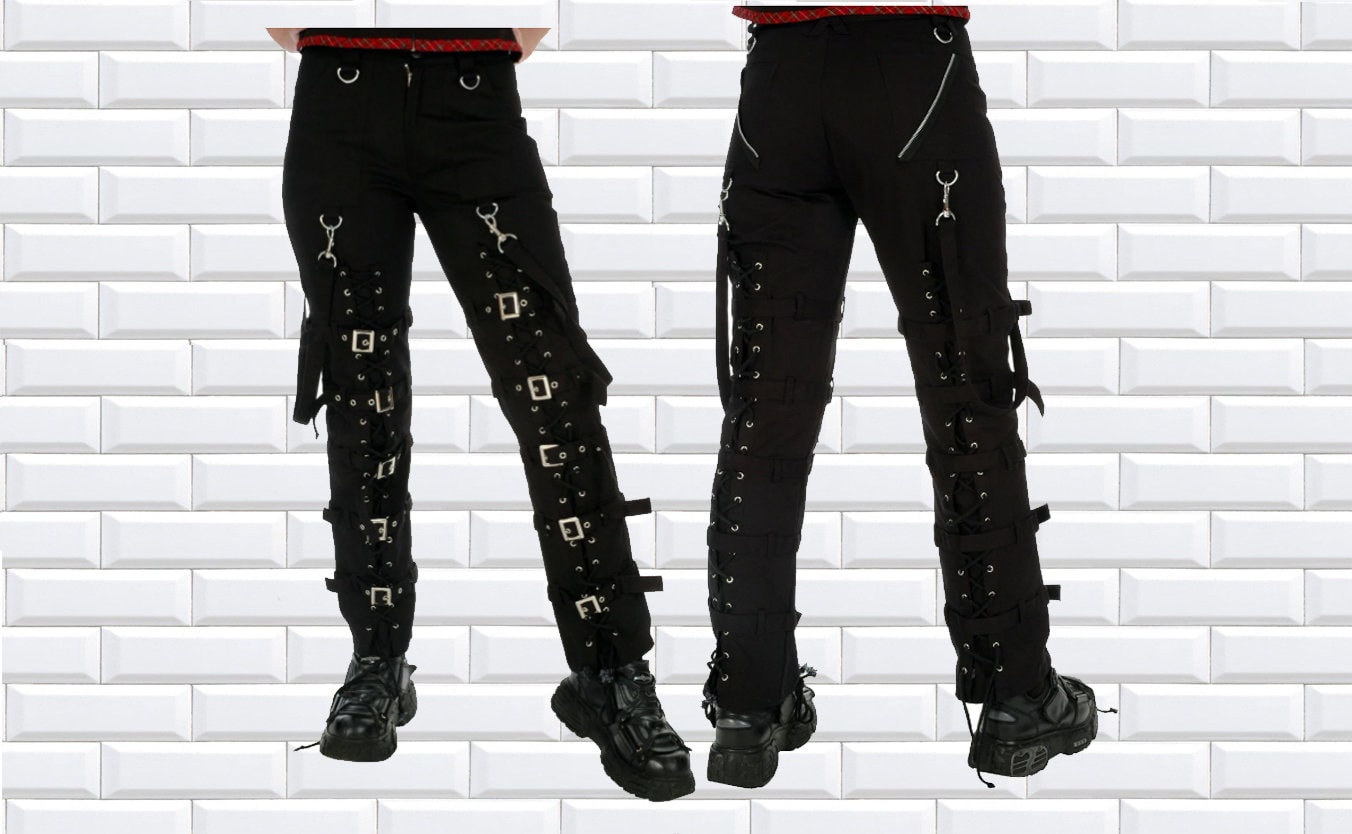 Men's Gothic Threads Reflective Pant Black Punk Buckle Zips Chain Strap  Punk Trousers With Understated Gothic Pants Hi-405-gt 