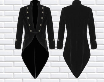 Fashion Mens Tailcoat Black Velvet Goth Steampunk Aristocrat Regency Jacket