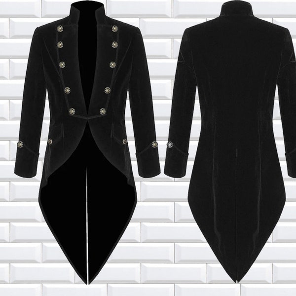 Fashion Mens Tailcoat Black Velvet Goth Steampunk Aristocrat Regency Jacket