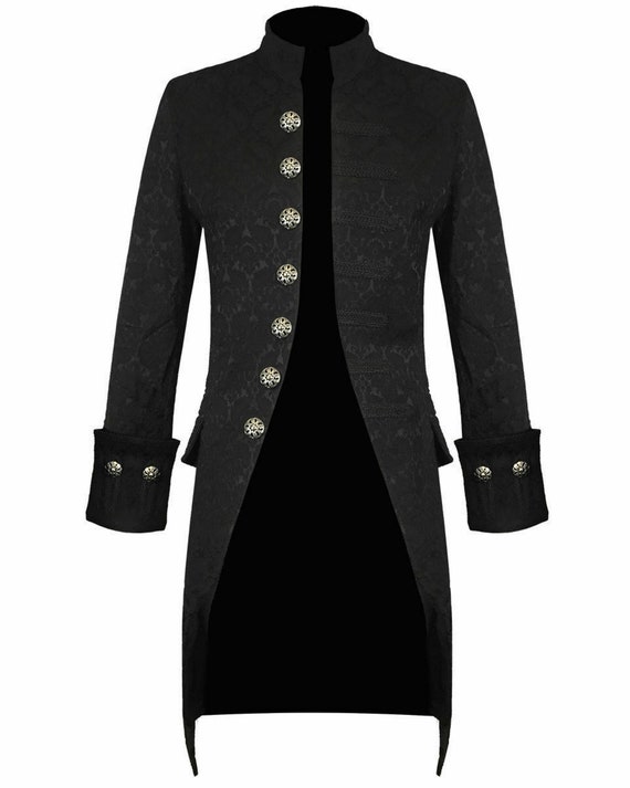 Men S Handmade Jacket Black Brocade Goth Steampunk Uk Men S Handmade Jacket Black Brocade, Anime Trench Coat Mens Uk