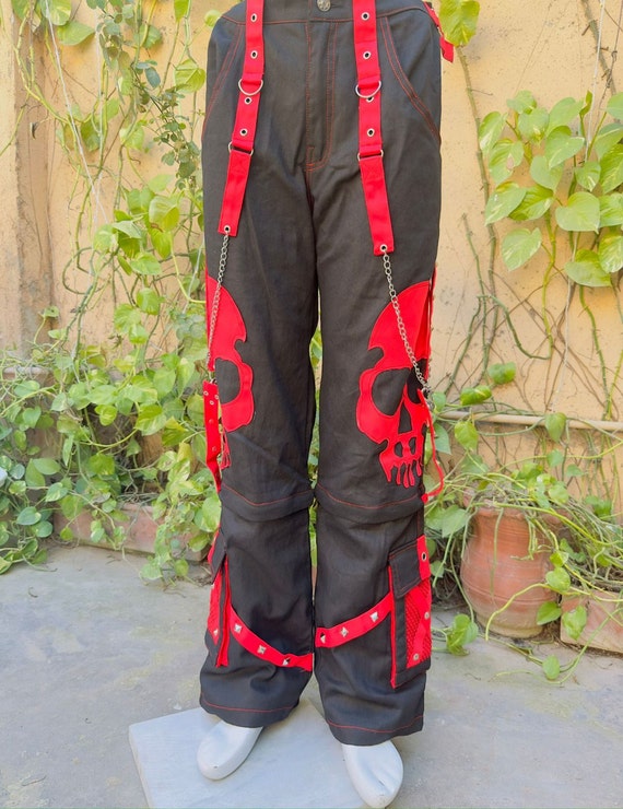 Pantalon gothique homme rouge crane pantalon pantalon punk fonce pantalon gothique homme Etsy France