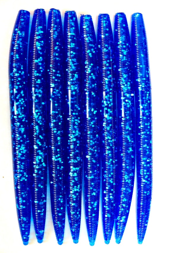 5” Sapphire Blue stick worm, soft plastic bait, senko style, bass fishing