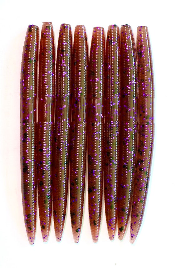 5 Cinnamon Purp Stick Worm, Soft Plastic Bait, Senko Style 