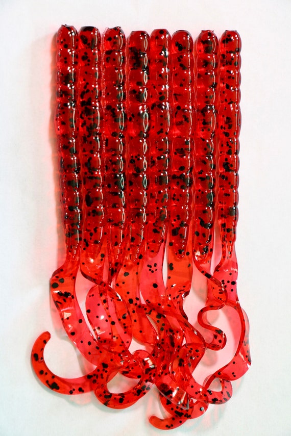 7.5 Cherry Seed Ribbon Tail Worm, Soft Plastic Bait, Bass Fishing