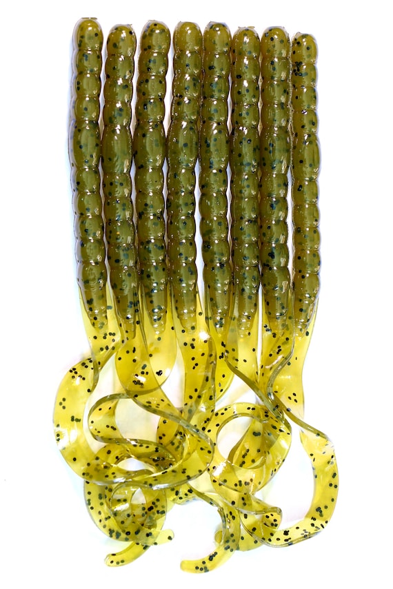 7.5 Green Pumpkin Ribbon Tail Worm, Soft Plastic Bait 