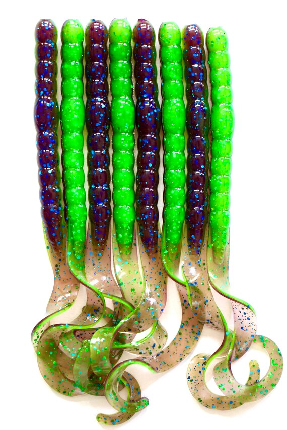 7.5 Sour Grape Ribbon Tail Worms, Soft Plastic Bait 