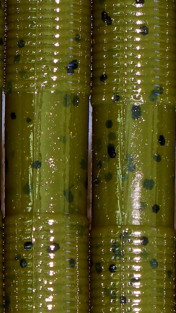 5” Green Pumpkin stick worm, soft plastic bait, bass fishing, senko style