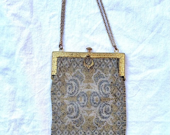 Vintage Micro-Beaded Handbag - Flapper/Art Deco Style with Chain