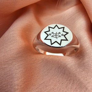 Bahai Ring Ring Steinsymbol, Männer Frauen 12 mm Runder Ring, Ring der Erklärung Bahai Geschenke, neunzackiger Stern, Geschenk aus Haifa, Bahai Glaube
