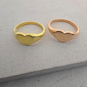 Heart Signet Ring 14K Gold, Plain Heart Ring, Any Custom word Initial Monogram Engraved Ring, Personalized Gift for Mom, Wife, Womens Rings