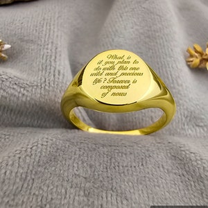 Anillo de cita personalizada en oro de 14 quilates. Inspiración, citas, mensaje personalizado, grabado, mensaje motivacional escrito a mano.