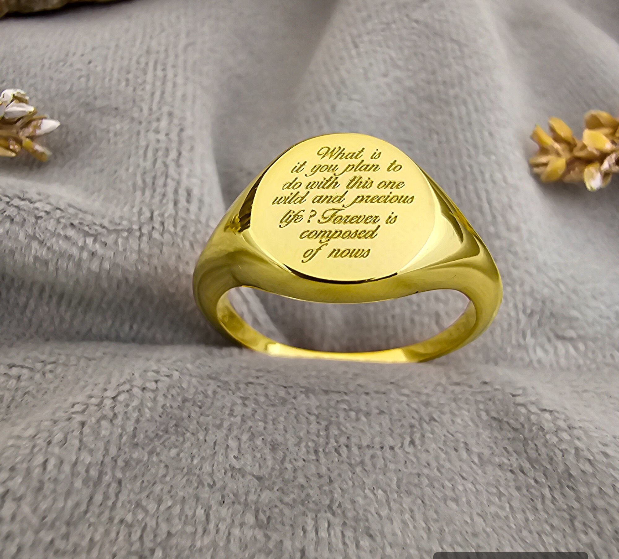 Personalized Quote Ring 14K Gold Inspiration Ring, Quotes ring, Custom Message Ring, Engraved Ring, Motivational Handwritten Message