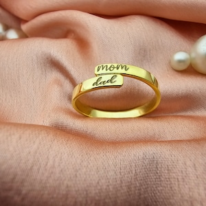 Anillo de nombre personalizado 14K oro / Anillo de mamá papá / Anillo familiar / Anillo de nombre personalizado / Regalos personalizados / Anillo inicial personalizado / Regalo de cumpleaños