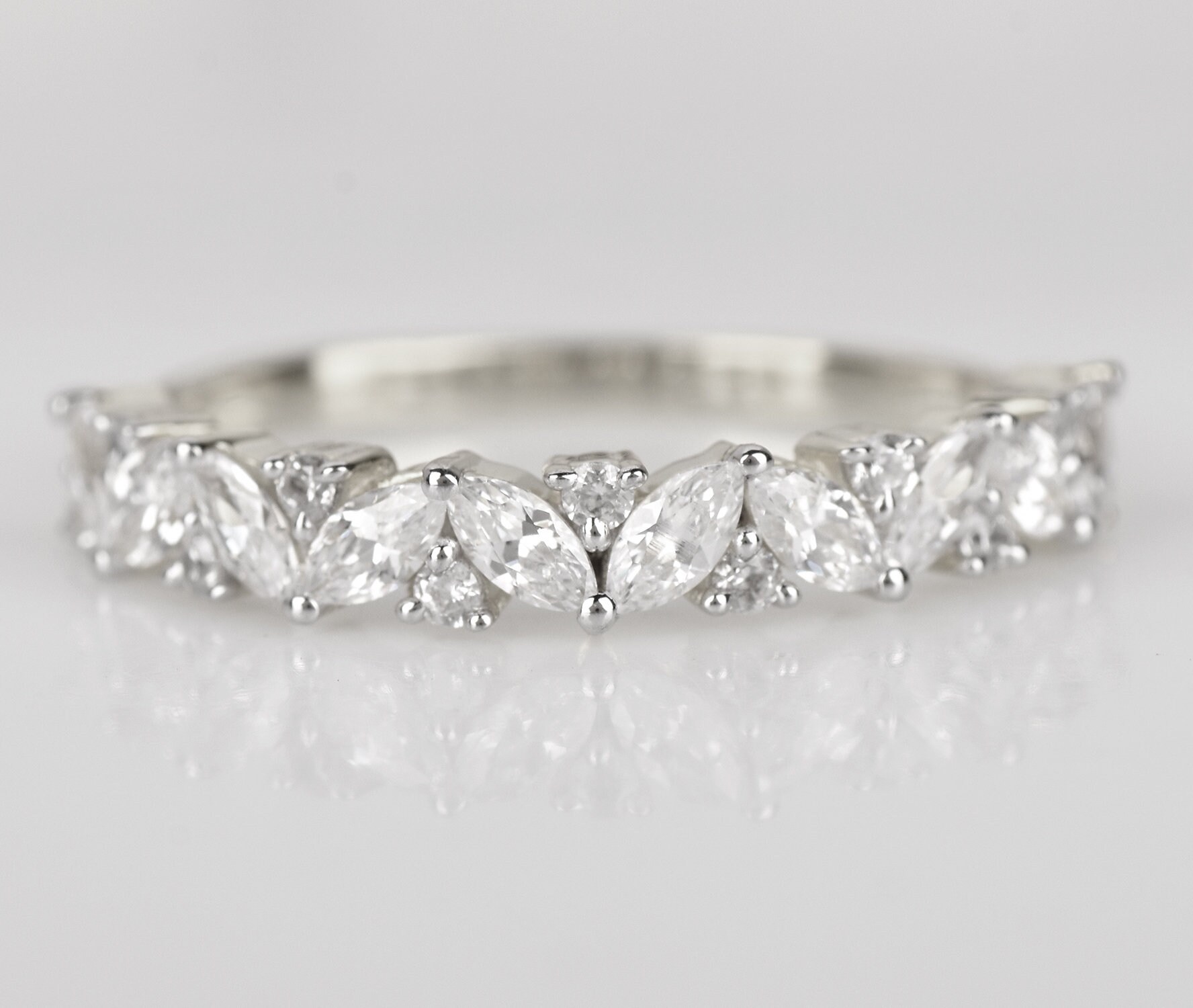 Marquise Cluster Eternity Ring. Dainty wedding band. Promise Etsy